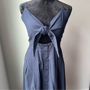 Navy Blue Speghetti Strap Dress w/ Tie Front Bodice - XL